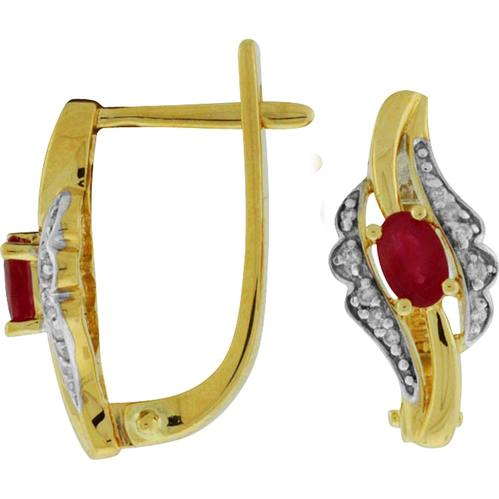 14K Yellow Gold Ruby & Diamond Huggie Earrings - 0.55 Carats Ruby & 0.10 Carats Total Diamond Weight