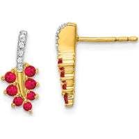 14K Yellow Gold Ruby and Diamond Leaf Drop Earrings - 0.14 Carat Total Ruby Weight, 0.02 Carat Total Diamond Weight by Monteluci Fine Jewelry