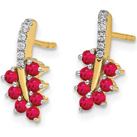14K Yellow Gold Ruby and Diamond Leaf Drop Earrings - 0.14 Carat Total Ruby Weight, 0.02 Carat Total Diamond Weight by Monteluci Fine Jewelry