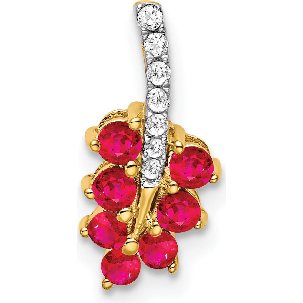 14K Yellow Gold Ruby and Diamond Leaf Pendant - 0.14 Carat Total Gem Weight by Lumare Gioia