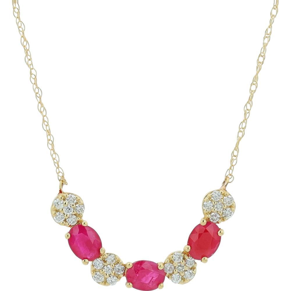 14K Yellow Gold Ruby and Diamond Necklace - 0.65 Carat Total Gemstone Weight