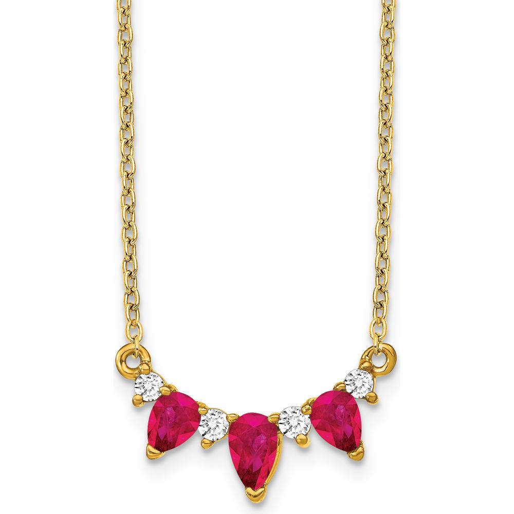 14K Yellow Gold Ruby and Diamond Necklace with Pear and Round Stones - 0.31 Carat Total Ruby Weight, 0.06 Carat Total Diamond Weight by Lumare Gioia