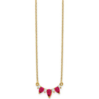 14K Yellow Gold Ruby and Diamond Necklace with Pear and Round Stones - 0.31 Carat Total Ruby Weight, 0.06 Carat Total Diamond Weight by Lumare Gioia