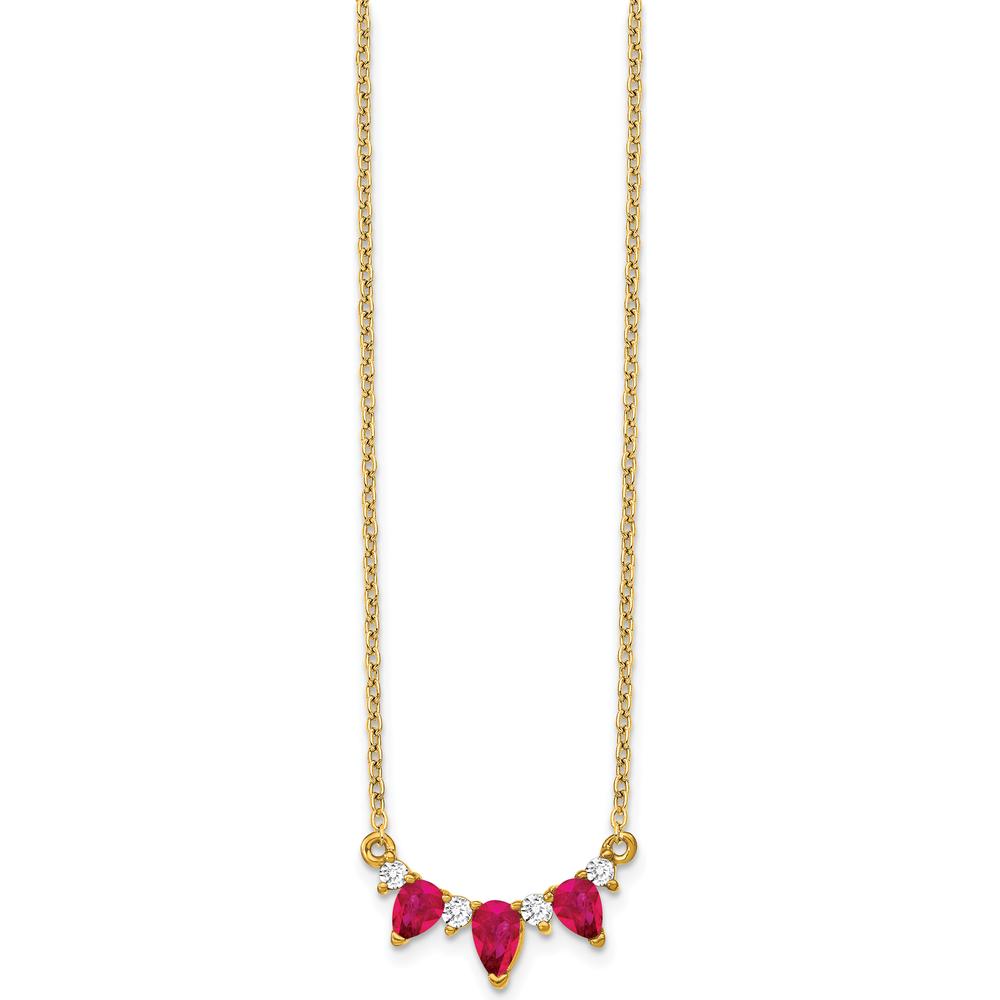 14K Yellow Gold Ruby and Diamond Necklace with Pear and Round Stones - 0.31 Carat Total Ruby Weight, 0.06 Carat Total Diamond Weight by Lumare Gioia