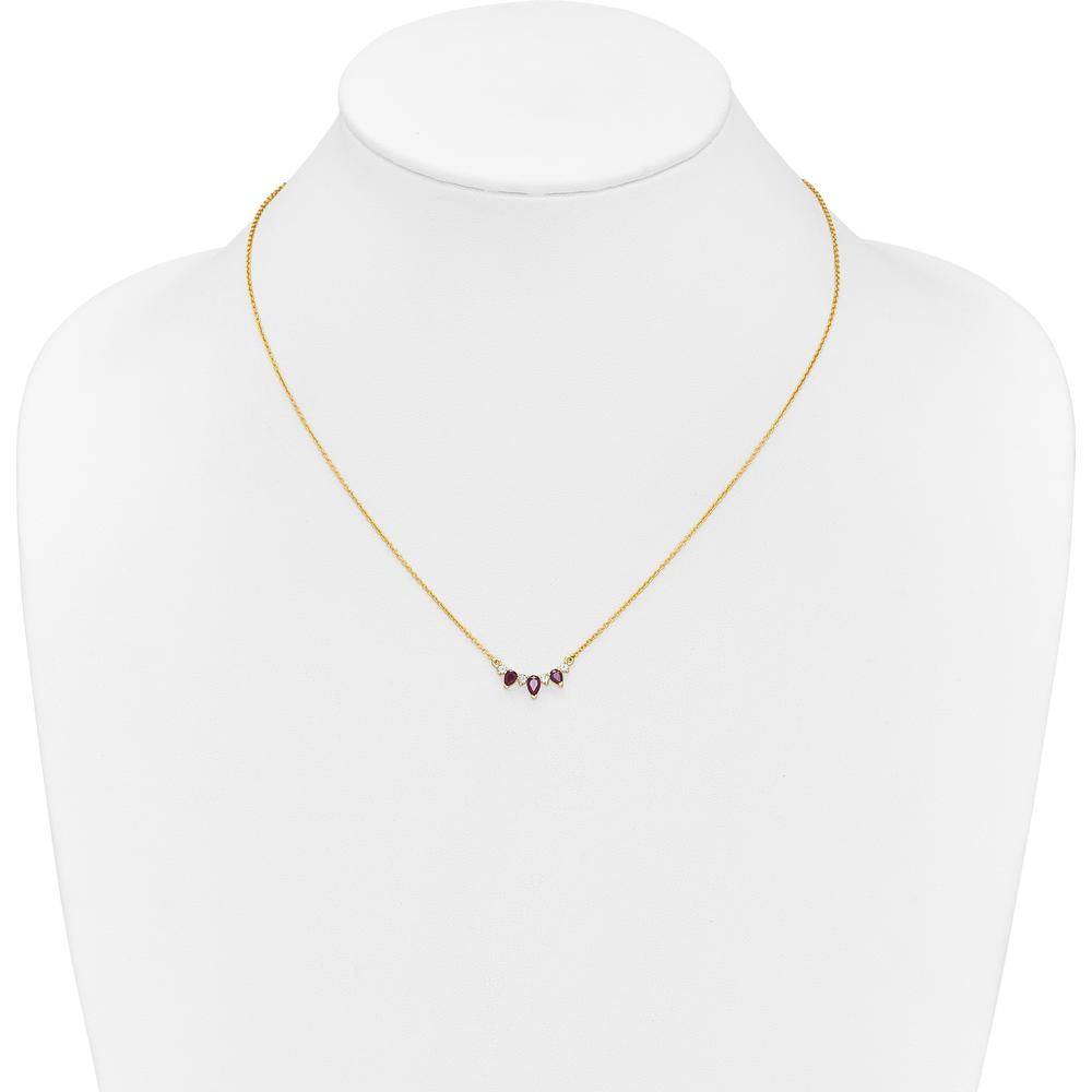 14K Yellow Gold Ruby and Diamond Necklace with Pear and Round Stones - 0.31 Carat Total Ruby Weight, 0.06 Carat Total Diamond Weight by Lumare Gioia