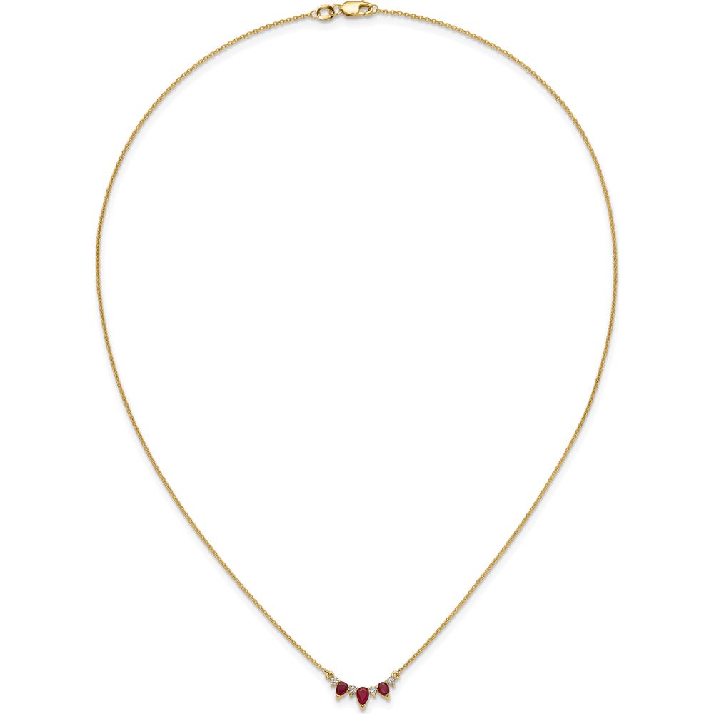 14K Yellow Gold Ruby and Diamond Necklace with Pear and Round Stones - 0.31 Carat Total Ruby Weight, 0.06 Carat Total Diamond Weight by Lumare Gioia
