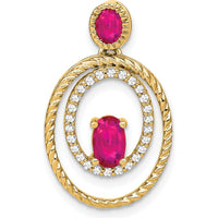 14K Yellow Gold Ruby and Diamond Oval Pendant - 0.6 Carat Ruby, 0.375 Carat Ruby, 0.006 Carat Total Diamond Weight by Lumare Gioia
