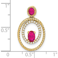 14K Yellow Gold Ruby and Diamond Oval Pendant - 0.6 Carat Ruby, 0.375 Carat Ruby, 0.006 Carat Total Diamond Weight by Lumare Gioia
