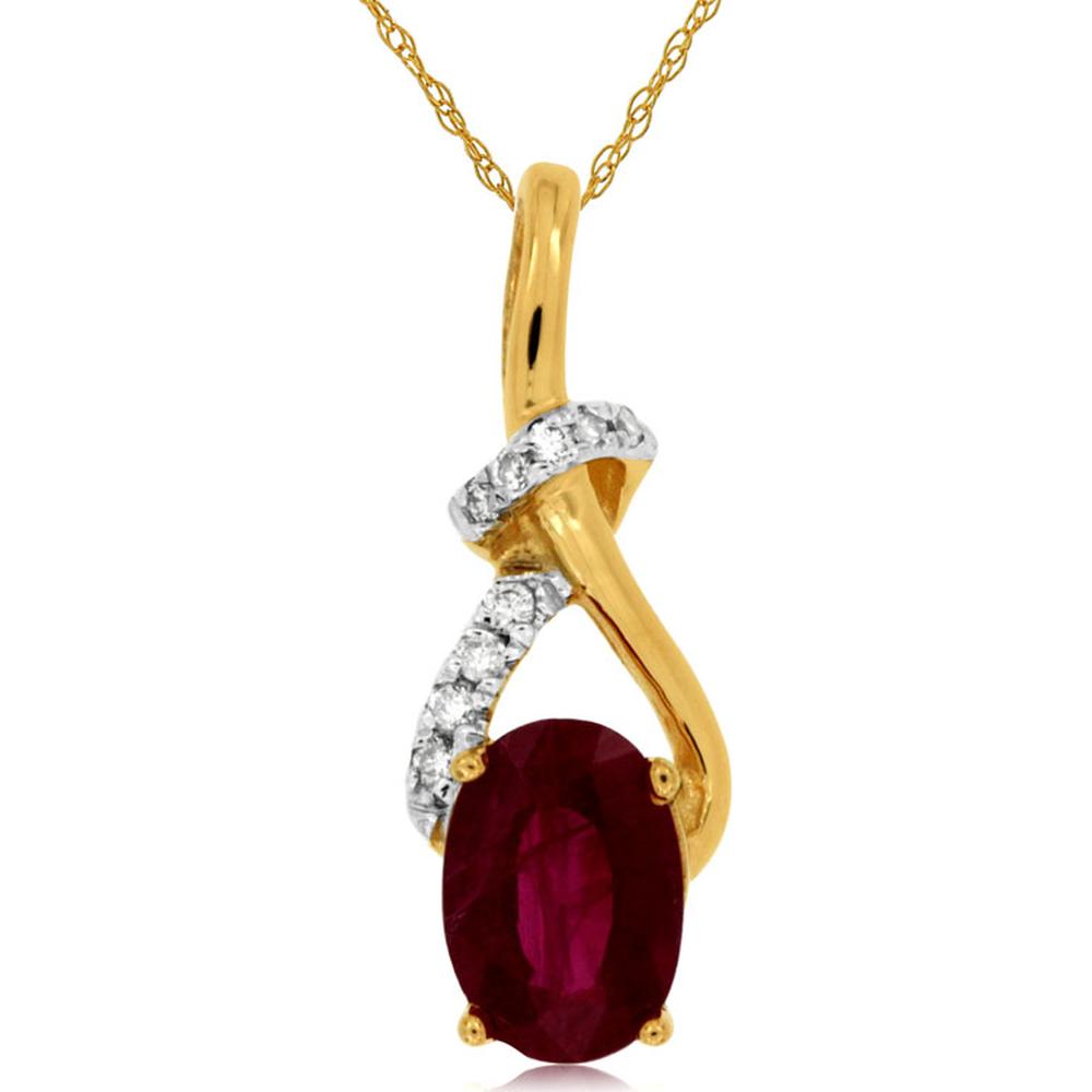 14K Yellow Gold Ruby & Diamond Oval Pendant - 0.90 Carats Ruby, 0.06 Carats Diamond Total Weight