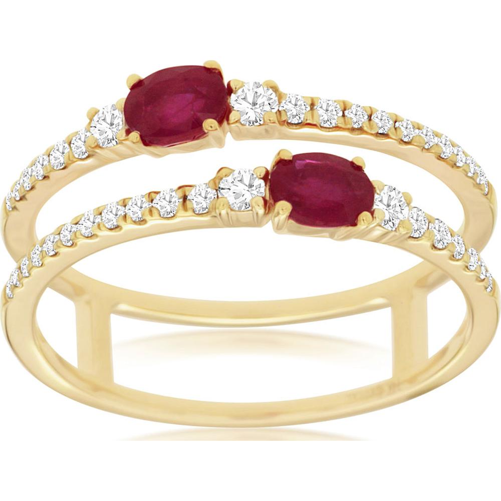 14K Yellow Gold Ruby & Diamond Oval Ring - 0.79 Carats Total Ruby Weight, 0.27 Carats Total Diamond Weight