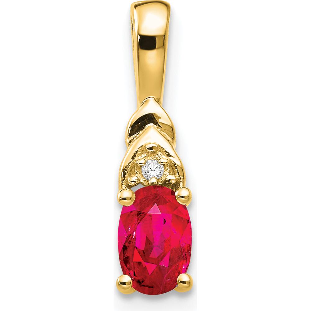 14K Yellow Gold Ruby and Diamond Pendant - 0.6 Carat Ruby, 0.006 Carat Diamond by Oro Pregiato