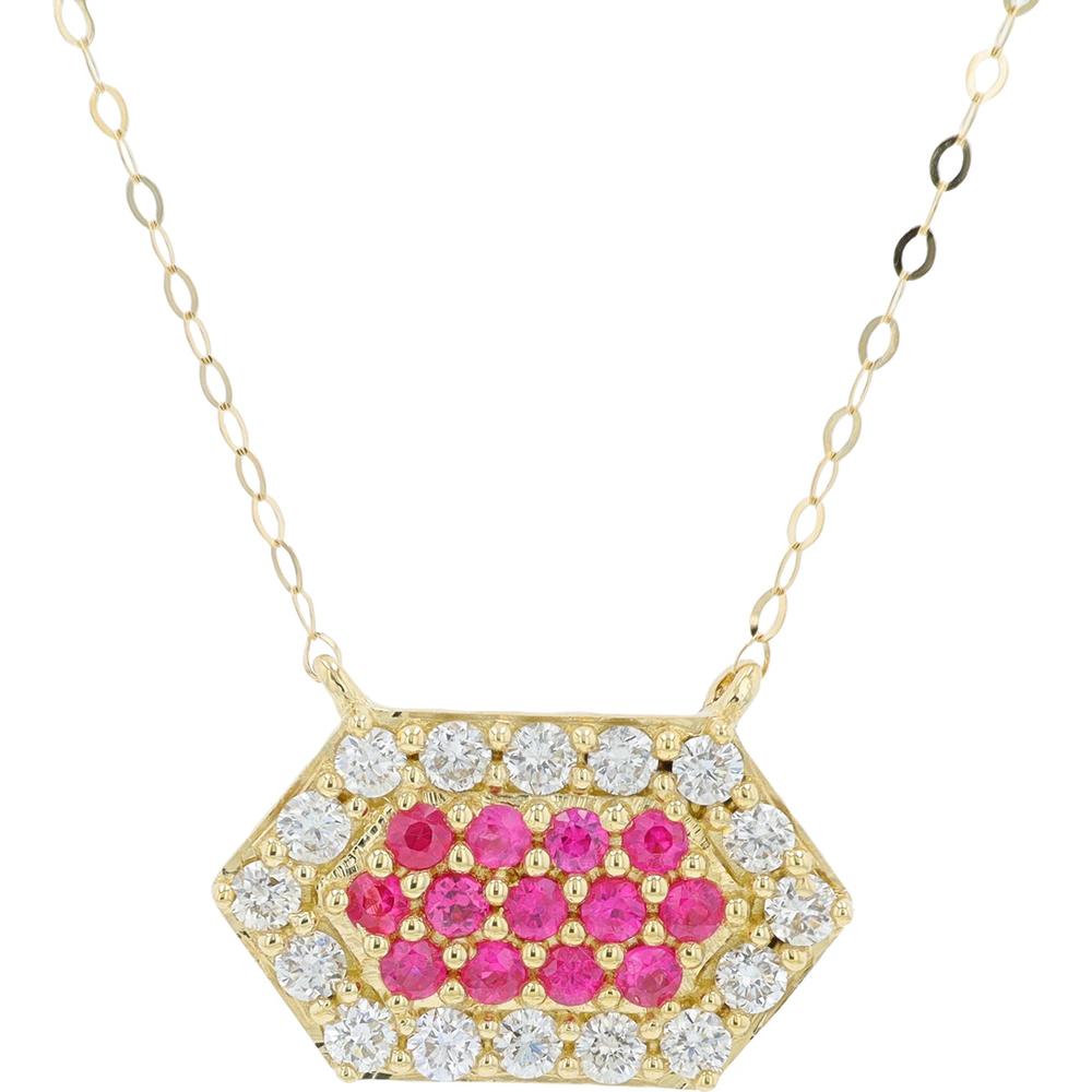 14K Yellow Gold Ruby and Diamond Pendant Necklace - 0.32 Carat Ruby, 0.40 Carat Diamond Total Weight