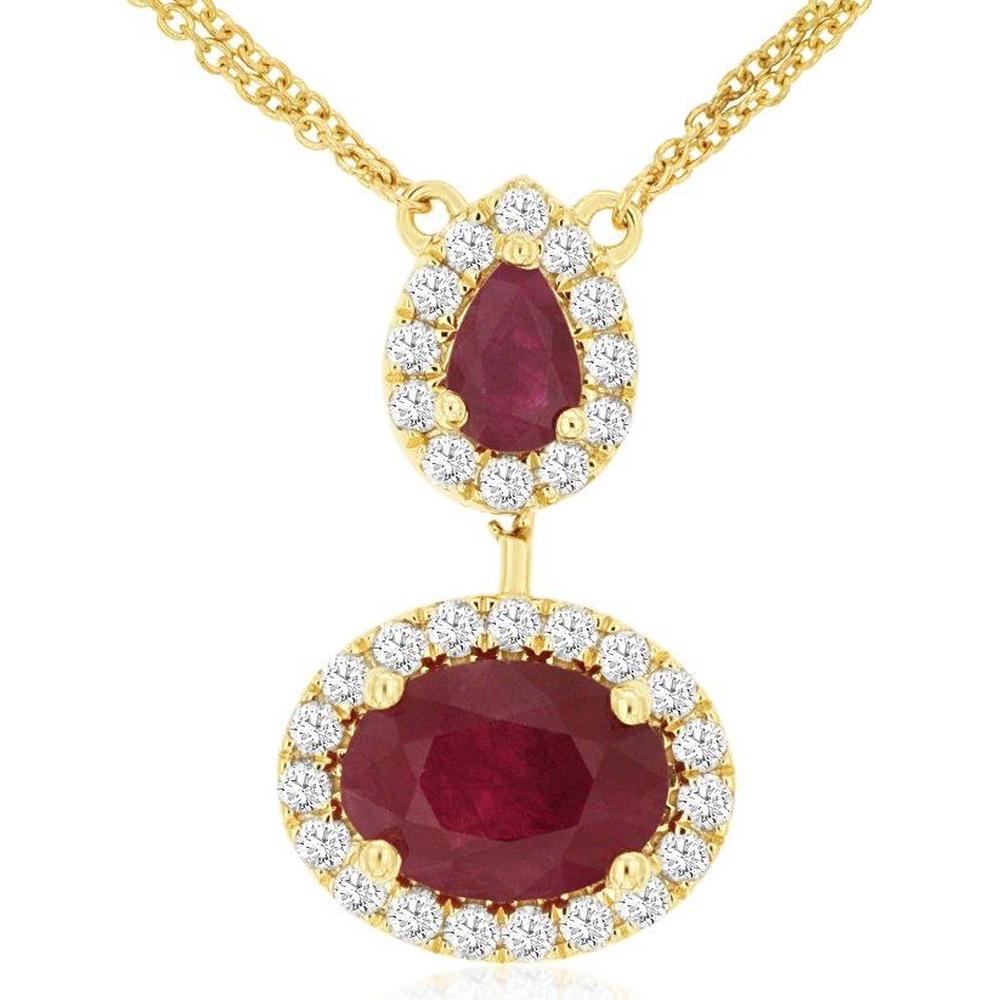 14K Yellow Gold Ruby & Diamond Pendant Necklace - 3.4 Carats Ruby & 0.57 Carats Total Diamond Weight