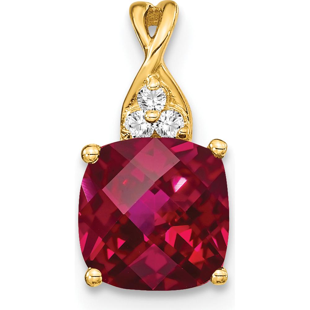 14K Yellow Gold Ruby and Diamond Pendant with Cushion Cut Ruby - 1.89 Carat Total Ruby Weight by Oro Pregiato