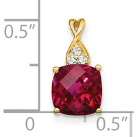 14K Yellow Gold Ruby and Diamond Pendant with Cushion Cut Ruby - 1.89 Carat Total Ruby Weight by Oro Pregiato