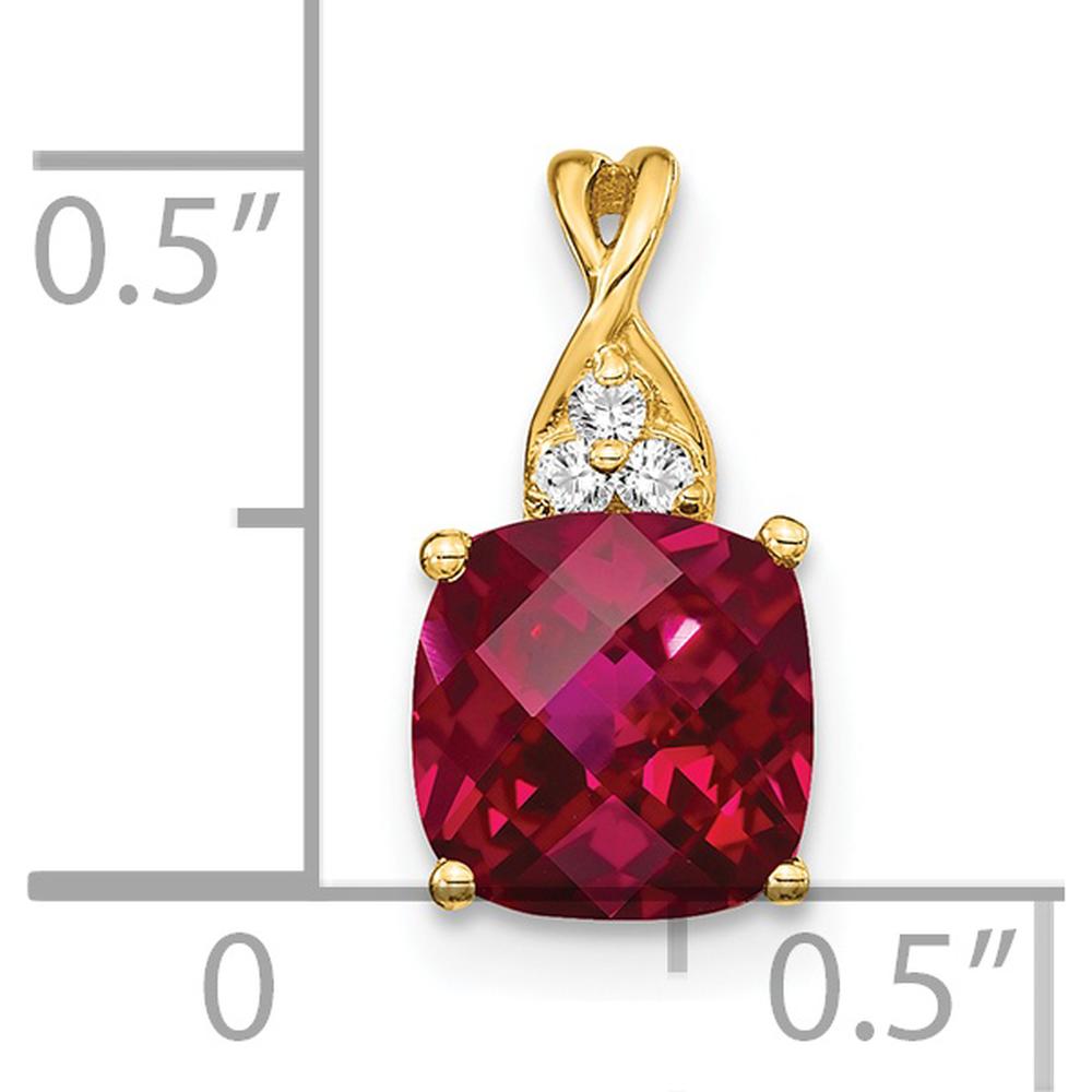 14K Yellow Gold Ruby and Diamond Pendant with Cushion Cut Ruby - 1.89 Carat Total Ruby Weight by Oro Pregiato