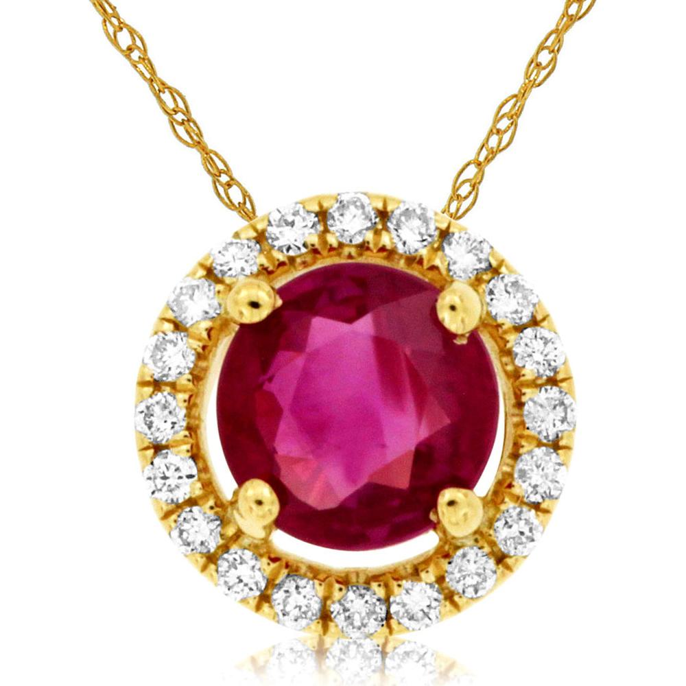 14K Yellow Gold Ruby & Diamond Pendant with Milgrain Halo - 0.47 Carats Ruby, 0.08 Carats Total Diamond Weight