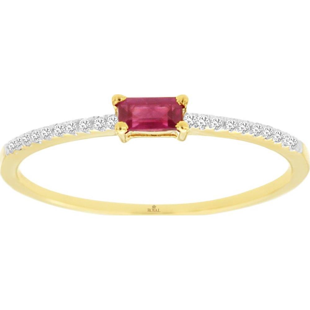 14K Yellow Gold Ruby and Diamond Ring - 0.17 Carats Ruby and 0.06 Cara ...