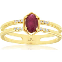 14K Yellow Gold Ruby & Diamond Ring - 0.57 Carats Ruby, 0.04 Carats Total Diamond Weight