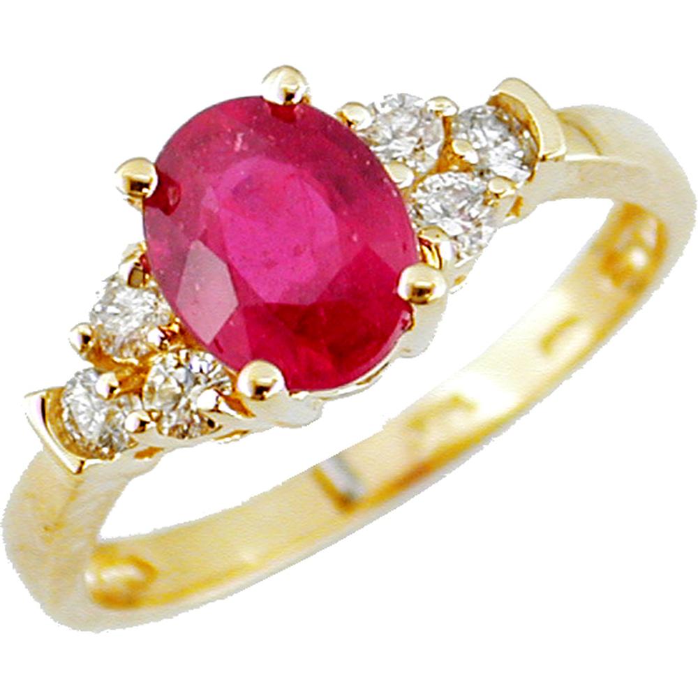 14K Yellow Gold Ruby & Diamond Ring – 1.25 Carat Oval Ruby with 0.32 Carat Round Diamond Accents - Royal Jewelry