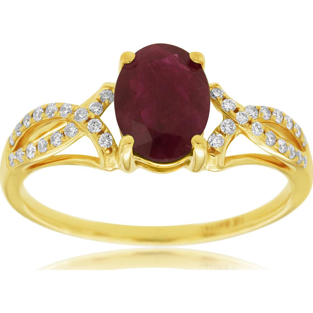 14K Yellow Gold Ruby & Diamond Ring with 1.22 Carats Oval Ruby and 0.14 Carats Diamond Accent
