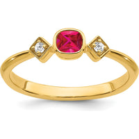 14K Yellow Gold Ruby and Diamond Ring with Cushion Cut Ruby - 0.20 Carat Ruby, 0.04 Carat Total Diamond Weight by 0