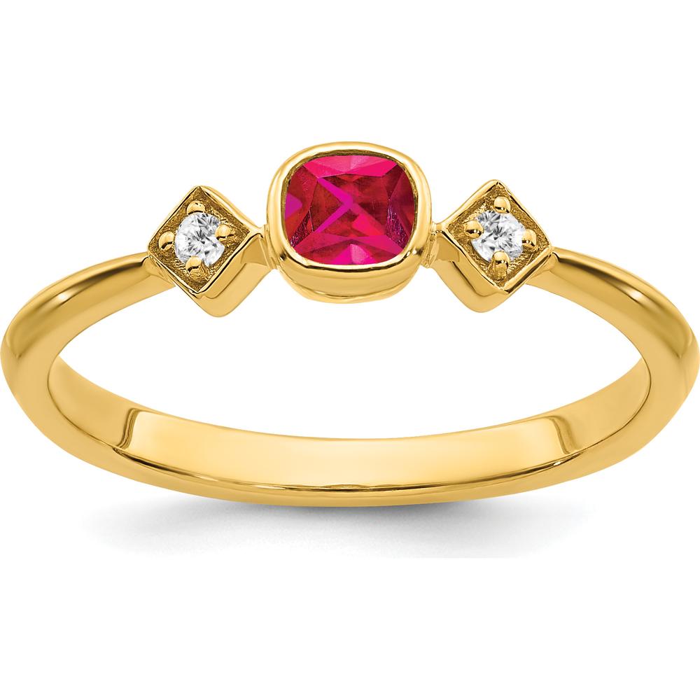 14K Yellow Gold Ruby and Diamond Ring with Cushion Cut Ruby - 0.20 Carat Ruby, 0.04 Carat Total Diamond Weight by 0