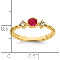 14K Yellow Gold Ruby and Diamond Ring with Cushion Cut Ruby - 0.20 Carat Ruby, 0.04 Carat Total Diamond Weight by 0