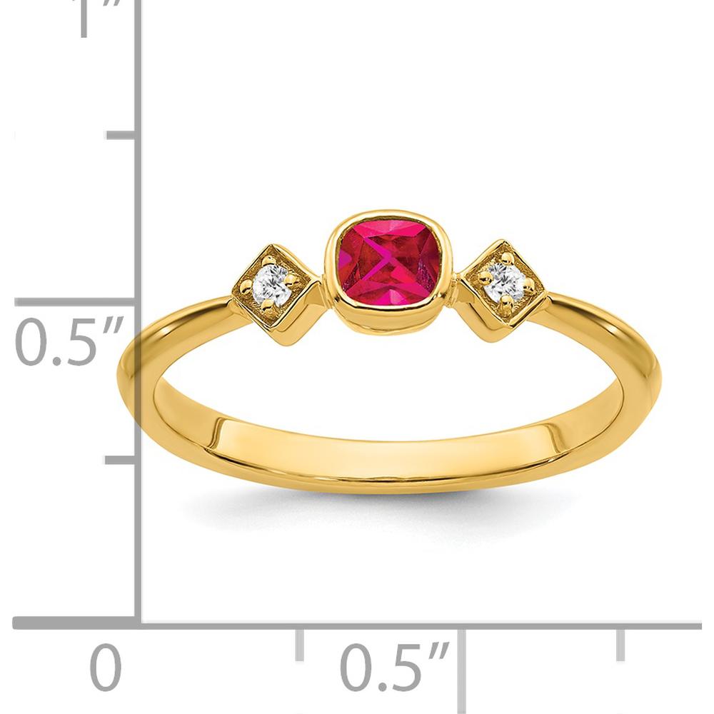 14K Yellow Gold Ruby and Diamond Ring with Cushion Cut Ruby - 0.20 Carat Ruby, 0.04 Carat Total Diamond Weight by 0