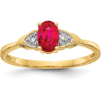 14K Yellow Gold Ruby and Diamond Ring with Oval Ruby - 0.6 Carat Ruby, 0.01 Carat Total Diamond Weight by Oro Pregiato