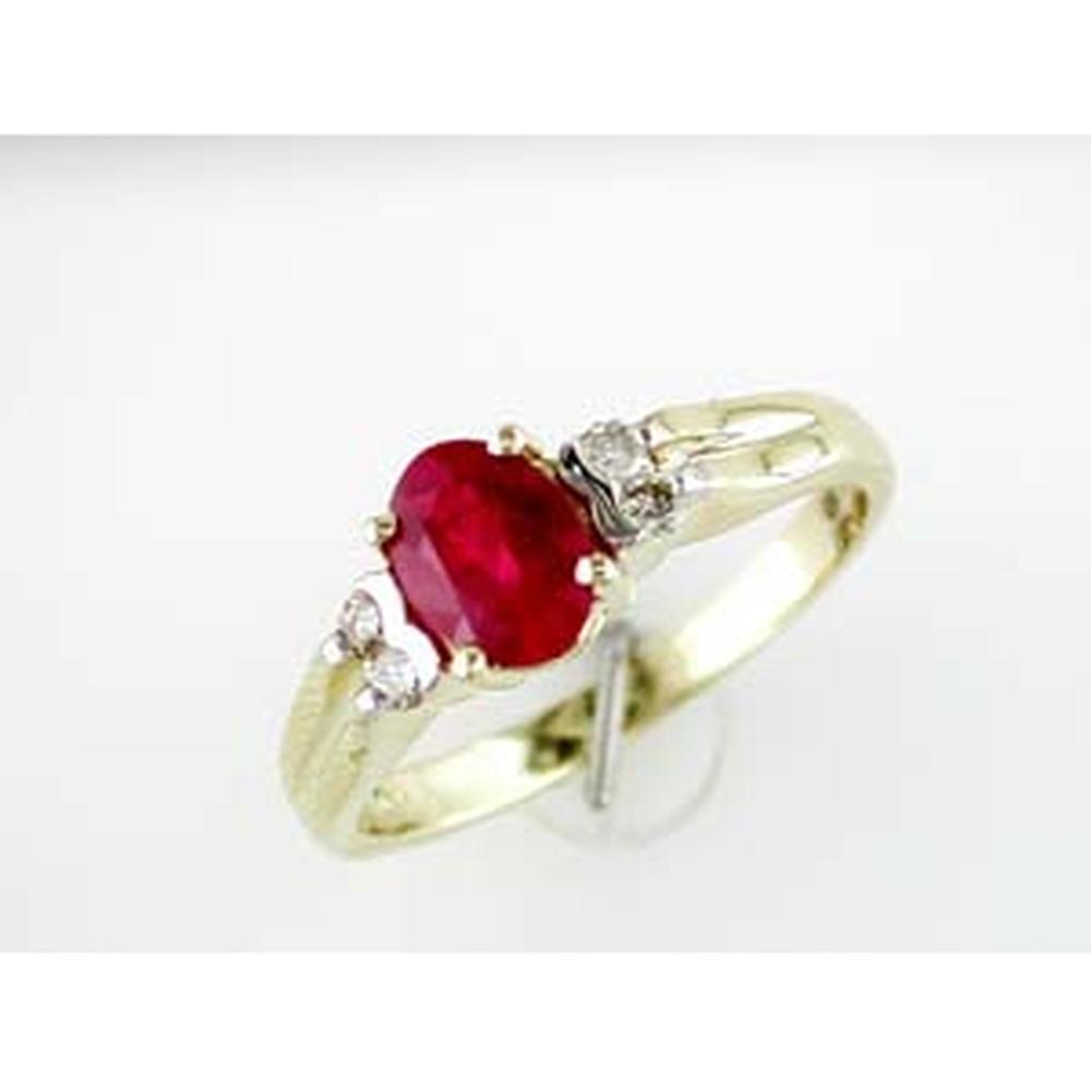 14K Yellow Gold Ruby & Diamond Ring with Oval Ruby - 0.85 Carats Ruby Weight, 0.10 Carats Diamond Weight