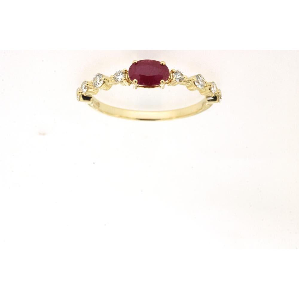 14K Yellow Gold Ruby & Diamond Ring with Prong Set Oval Ruby - 0.60 Carats Ruby, 1.25 Carats Total Diamond Weight