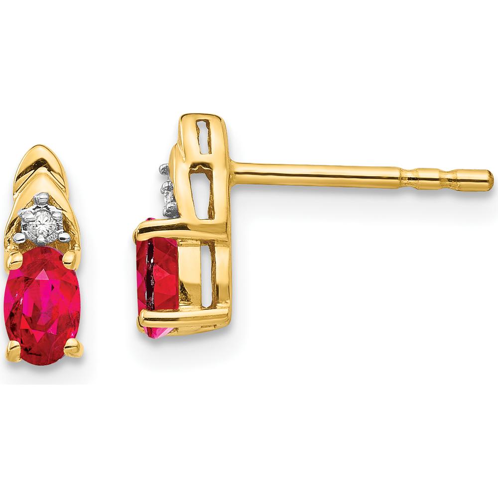 14K Yellow Gold Ruby and Diamond Stud Earrings - 0.32 Carat Ruby, 0.01 Carat Diamond Total Carat Weight by Oro Pregiato
