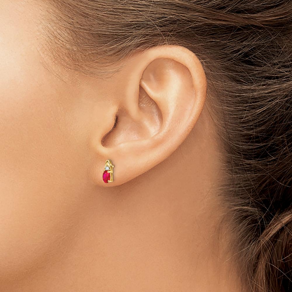 14K Yellow Gold Ruby and Diamond Stud Earrings - 0.32 Carat Ruby, 0.01 Carat Diamond Total Carat Weight by Oro Pregiato