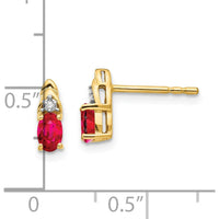 14K Yellow Gold Ruby and Diamond Stud Earrings - 0.32 Carat Ruby, 0.01 Carat Diamond Total Carat Weight by Oro Pregiato