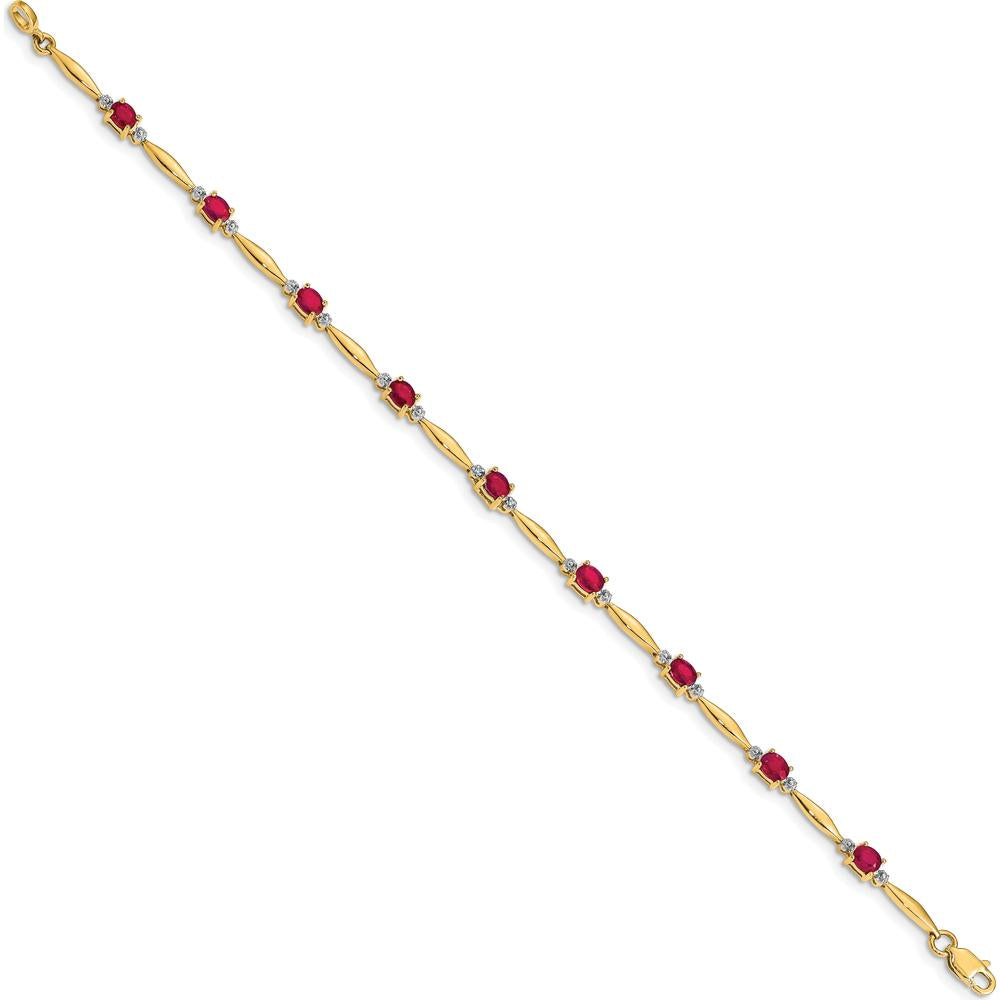 14K Yellow Gold Ruby and Diamond Tennis Bracelet - 0.22 Carats Ruby, 0.01 Carats Diamond by Monteluci Fine Jewelry