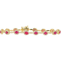 14K Yellow Gold Ruby and Diamond Tennis Bracelet - 4.00 Carat Ruby, 1.50 Carat Total Diamond Weight