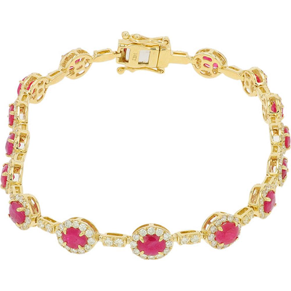 14K Yellow Gold Ruby and Diamond Tennis Bracelet - 4.00 Carat Ruby, 1.50 Carat Total Diamond Weight