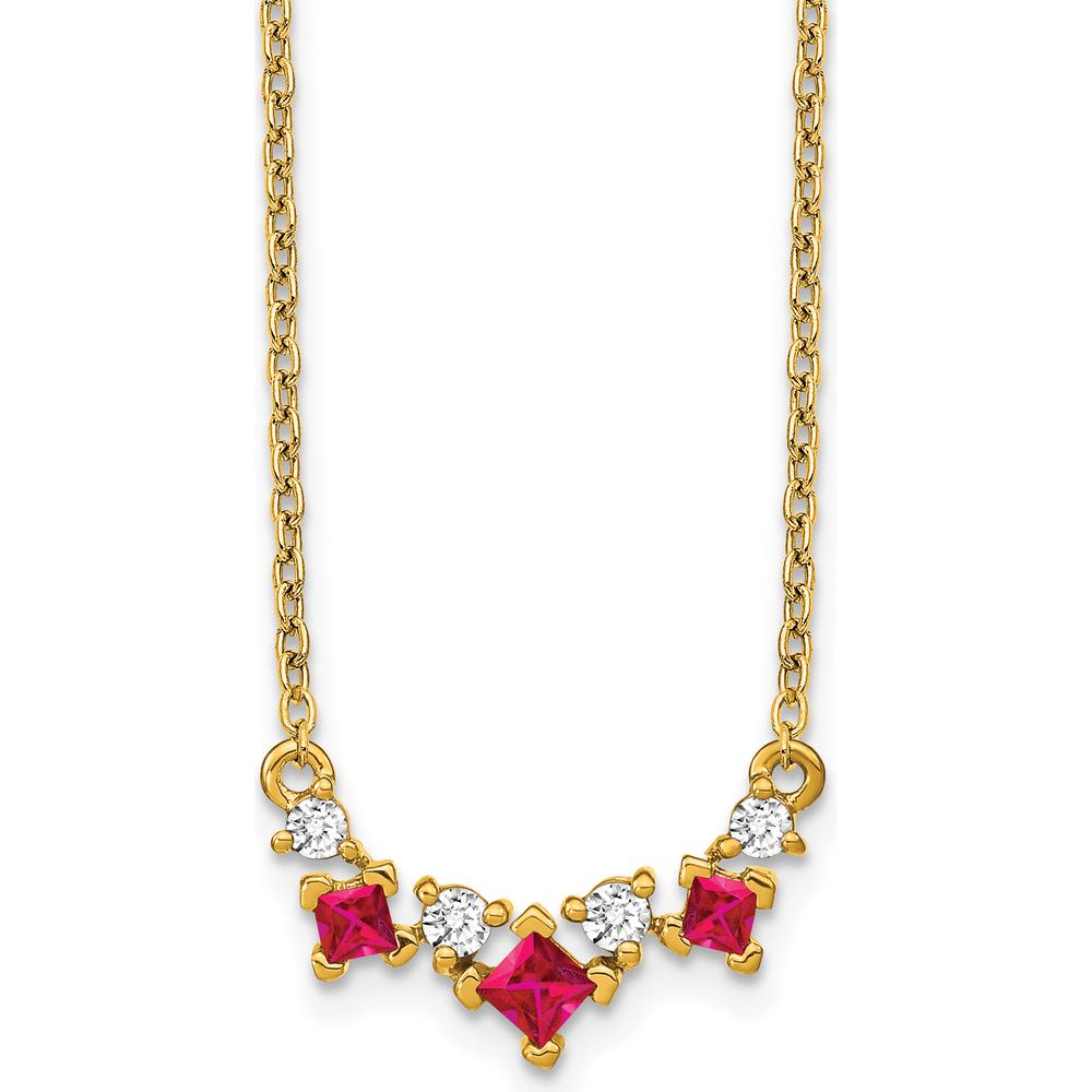 14K Yellow Gold Ruby and Diamond V-Shaped Necklace with Princess Cut Rubies and Round Diamonds - 0.3 Carat Total Gemstone Weight by Lumare Gioia