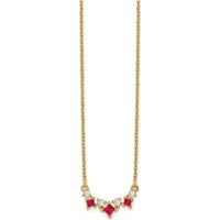 14K Yellow Gold Ruby and Diamond V-Shaped Necklace with Princess Cut Rubies and Round Diamonds - 0.3 Carat Total Gemstone Weight by Lumare Gioia