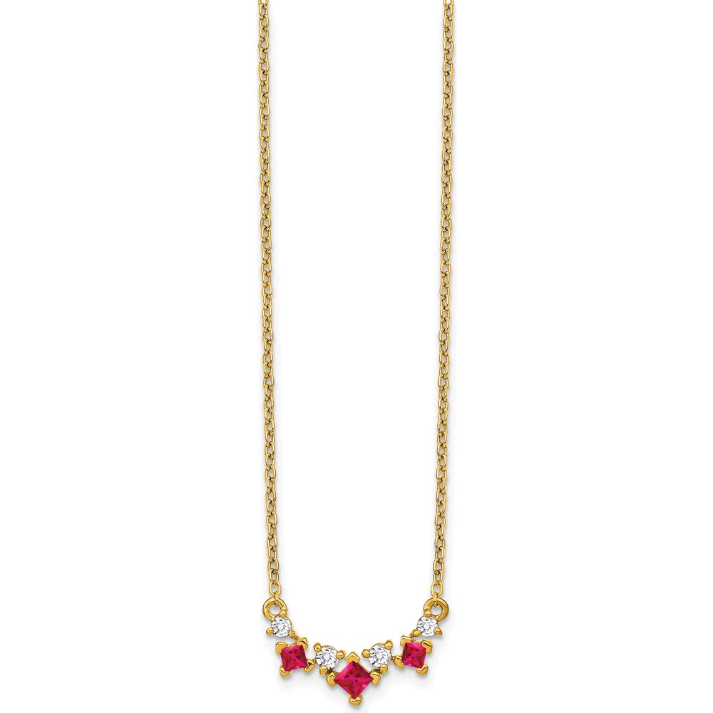 14K Yellow Gold Ruby and Diamond V-Shaped Necklace with Princess Cut Rubies and Round Diamonds - 0.3 Carat Total Gemstone Weight by Lumare Gioia