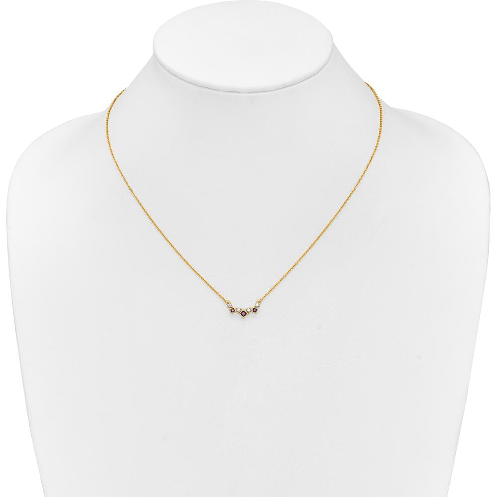 14K Yellow Gold Ruby and Diamond V-Shaped Necklace with Princess Cut Rubies and Round Diamonds - 0.3 Carat Total Gemstone Weight by Lumare Gioia