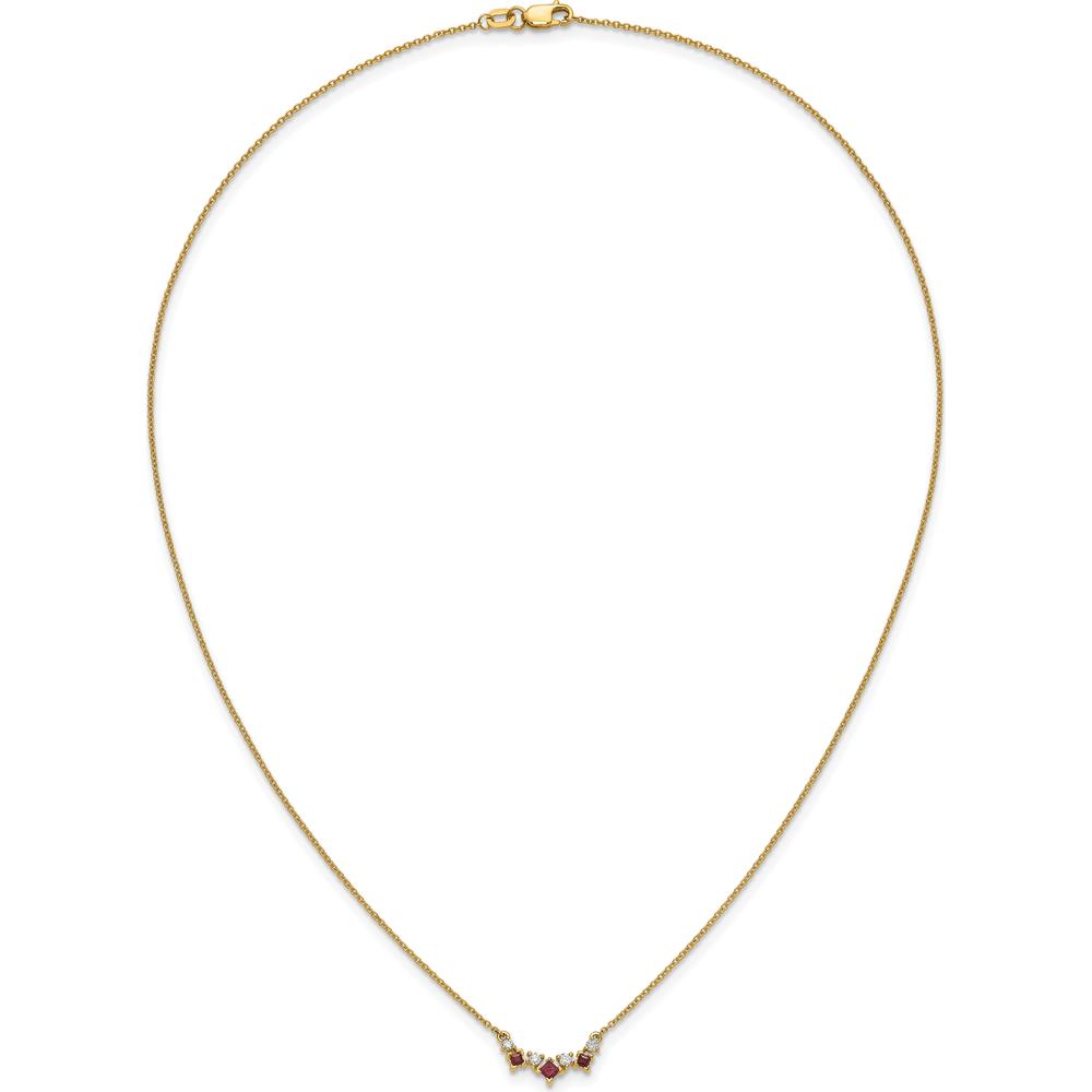 14K Yellow Gold Ruby and Diamond V-Shaped Necklace with Princess Cut Rubies and Round Diamonds - 0.3 Carat Total Gemstone Weight by Lumare Gioia