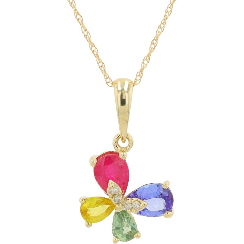 14K Yellow Gold Ruby and Sapphire Pendant with Diamond Accents - 1.35 Carat Total Gemstone Weight