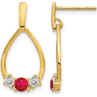 14K Yellow Gold Ruby and White Sapphire Drop Earrings - 0.23 Carat Total Ruby Weight, 0.14 Carat Total Sapphire Weight by Monteluci Fine Jewelry