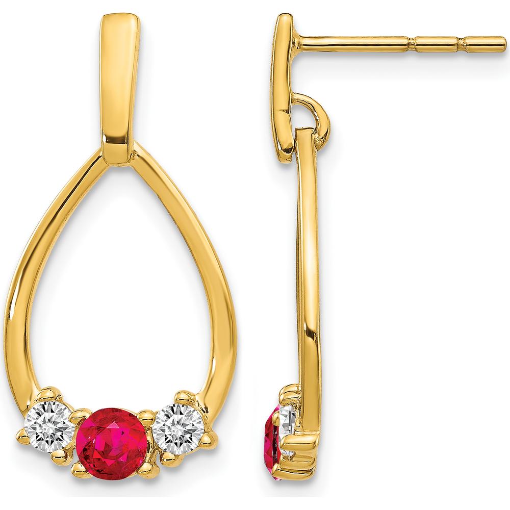 14K Yellow Gold Ruby and White Sapphire Drop Earrings - 0.23 Carat Total Ruby Weight, 0.14 Carat Total Sapphire Weight by Monteluci Fine Jewelry