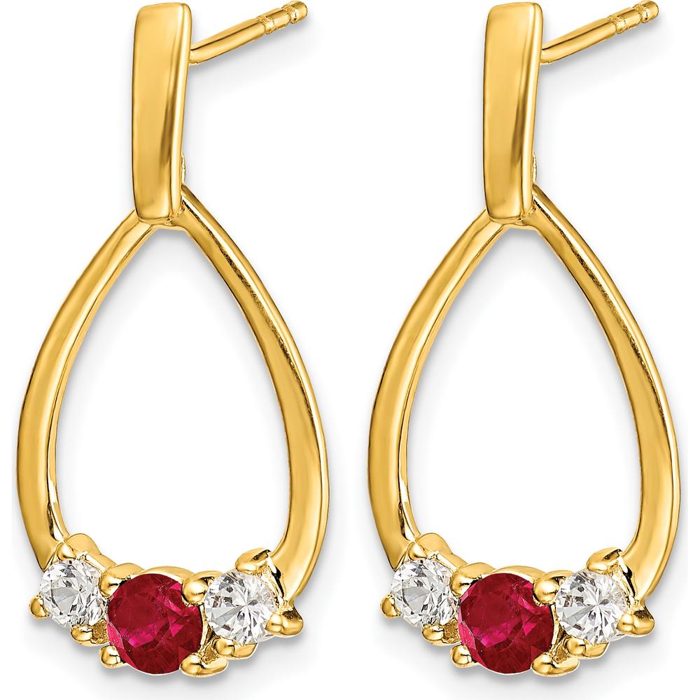 14K Yellow Gold Ruby and White Sapphire Drop Earrings - 0.23 Carat Total Ruby Weight, 0.14 Carat Total Sapphire Weight by Monteluci Fine Jewelry