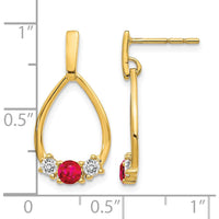 14K Yellow Gold Ruby and White Sapphire Drop Earrings - 0.23 Carat Total Ruby Weight, 0.14 Carat Total Sapphire Weight by Monteluci Fine Jewelry