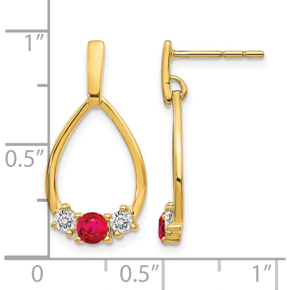 14K Yellow Gold Ruby and White Sapphire Drop Earrings - 0.23 Carat Total Ruby Weight, 0.14 Carat Total Sapphire Weight by Monteluci Fine Jewelry