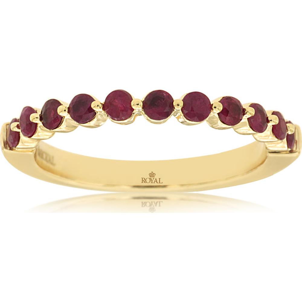 14K Yellow Gold Ruby Band Ring with Round Rubies - 0.67 Carats Total Ruby Weight